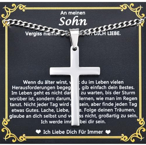 JEWTOP Geschenke für Männer Jungen, Kreuz Kette Geschenk für Meinen Neffen Bruder Sohn Mann Enkel, Halskette Geschenk zum Geburtstag Weihnachten Abschluss Erntedankfest Jahrestag