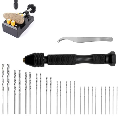Mini Perceuse à Main de Précision en Aluminium avec Mandrin Sans Clé | Kit de 25 Forets Hélicoïdaux (0,5-3,0 mm) pour Bricolage, Modélisme, Bijoux, Résine et Bois