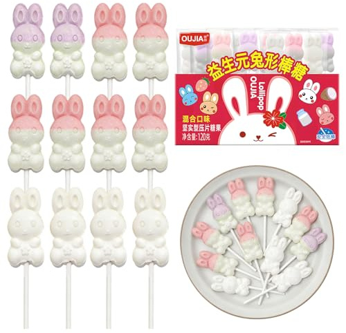 Ostern Süßigkeiten 120g, Oster Lollis mit Milchgeschmack, Gemischte Aromen, Osterhase Süßigkeiten, Ostersüßigkeiten für Kinder, Einzeln Verpackt, Ostern Geschenke Kinder