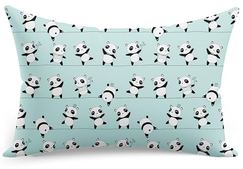 PinkZebra Kissenbezug 70 x 90 cm Kopfkissenbezug flauschig aus 100% Baumwolle, Kissenhülle ÖKO-TEX, mit Reißverschluss, Türkis Panda