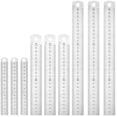 9 Stahlmaßstäbe Präzision 15/20/30cm Doppelseitige Skala Zoll Und cm | Messwerkzeug Für Ingenieure, Schüler, Bürozeichnungen Und Zimmerei-Arbeiten