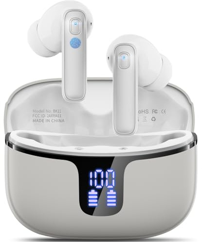 Auricolari Bluetooth senza fili,Auricolari senza fili in-ear HiFi Stereo con riduzione del rumore ENC,40H di autonomia,IP7 impermeabile, schermo LED, accoppiamento in un passo, per sport/telefono
