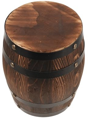 HOMSFOU Retro Holzhocker Weinfass 21cm Runder Gartenhocker aus Eiche Leichter Beistelltisch für Terrasse und Gartendekor im Landhausstil