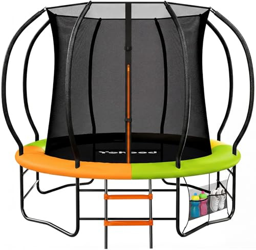 Yohood Outdoor Trampoline, 7.5ft/10ft/12ft Garden Trampoline with Safety Net & Ladder, with Additional 8 Stabilizer Bars and Anti-Rust Coated Galvanized Frame, Suitable for Toddlers and Adults(10ft)
