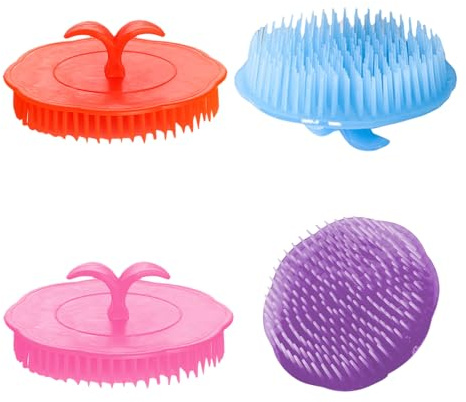 Kopfhautmassagebürsten 4 Stück aus PE für Shampoo und Haarpflege | Leichtes Design, Angenehme Handhabung, Schnelles Trocknen, Bruchfest, Geeignet für Dusche, Zuhause und Friseursalon