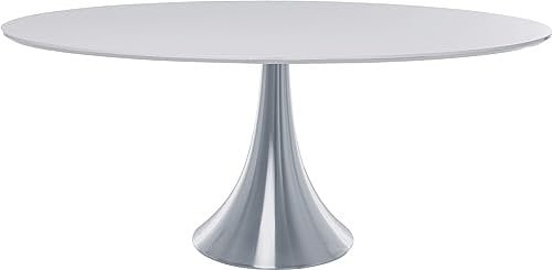 Kare Design Tisch Grande Possibilita, Weiß, Silber, 4-6 Personen, Ovaler Esszimmertisch, Minimalistisches Design, Essbereich, Retro-Style, Pflegeleicht, Robuster Stahl Sockel, 75x100x180 cm (HxBxT)