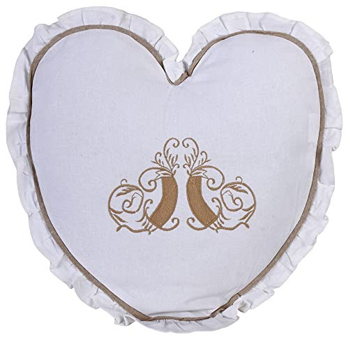 PALAZZO INT Dekokissen „Villa Brocante“ – Romantisches Herzkissen mit Spitzenborte & Monogramm, Landhausstil, Baumwolle, ca. 40 × 35 cm, mit Schlaufen & Füllung, waschbar