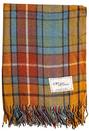 The Scotland Kilt Company Knee Travel Rug Tartan Wool Blanket - Antique Buchanan - Fringed Edges, Lightweight, Soft Machine Washable Shawl