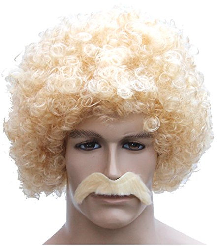 Blonde Mega Afro Perücke mit Bart Afroperücke gelockt blond Locken kurze Lockenperücke Haare