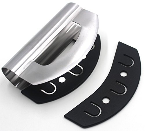 Karierter Chef Mezzaluna Chopper – Doppelklinge Edelstahl Salatschneider mit Klingenabdeckungen – Schaukelmesser – Hackmesser – machen Sie die besten gehackten Salate. Spülmaschinenfest.