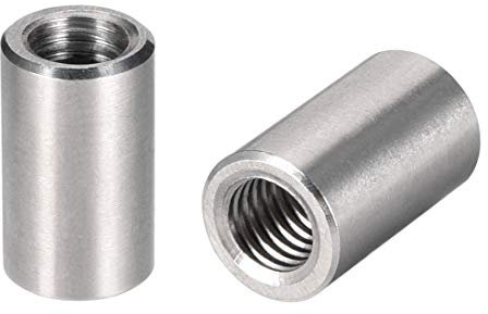 sourcing map M8 Écrou Accouplement Manchon Filet Couplage Rond Connecteur 304 Acier Inox 20mm Longueur Paquet de 10