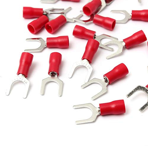 50x Stück Gabelkabelschuh in rot 0,5-1,5mm² Loch-Ø M3 Teillisoliert PVC Anschlussklemme Kabelschuh Kabel-Verbinder aus Kupfer verzinnt Gabelkabelschuhe
