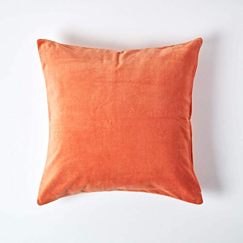 Homescapes Samt-Kissenhülle, orange, weicher Zierkissenbezug 60 x 60 cm, Dekokissenhülle für Zierkissen und Sofakissen mit verdecktem Reißverschluss
