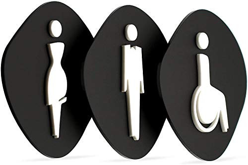 Signs - Elegant, Set 3X - Geprägte Toiletten Schild Türen - Türschild WC Damen Herren Behinderten - Toilettenschild Wc Tuerschilder - WC behinderten Schild (Prime Stein - Schwarz)