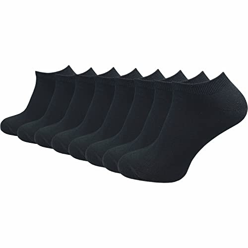 GAWILO Damen & Herren Sneaker Socken aus 100% reiner Baumwolle (8 Paar) | kurze & dünne Natur Füßlinge | ohne drückende Naht über den Zehen | verstärkt & atmungsaktiv (47-50, schwarz)