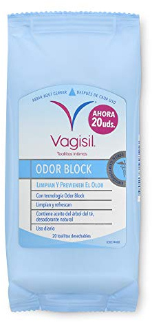 Vagisil Odor Block Intimhygiene-Reinigungstücher, reinigen, erfrischen und verhindern Geruch bis zu 24 Stunden, 20 Stück