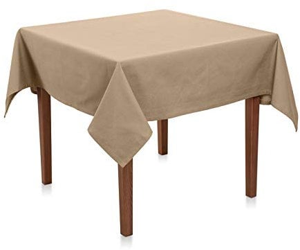 Hans-Textil-Shop Tischdecke Beige 80×80 Baumwolle – Uni Tischtuch quadratisch, pflegeleicht & bügelfest, handgefertigte Baumwoll Tischdecke mit 4-Seiten-Saum für Küche, Esszimmer & Deko
