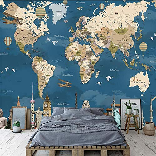 Papier Peint Carte du Monde Impression sur toile Intissé Muraux Photo Poster Tableaux Mural Salon Chambre Murale Décoration 400x200cm