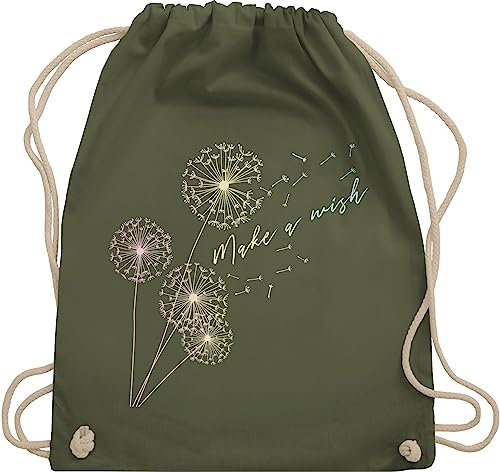 Turnbeutel Rucksack - Sprüche Statement - Pusteblume Flower - Unisize - Olivgrün - beutel mit blumenmuster statements wish stoffrucksack damen floral sprüchen wish. stoffbeutel groß blumen