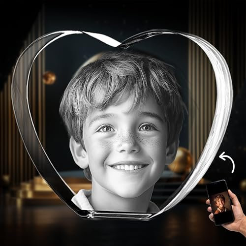 CAPTUR3D 3D-Kristallfoto, Valentinstag, personalisierte Geschenke für Frauen, Mutter, Ehefrau, Männer, 3D-Lasergraviertes Kristallherz, individuelles Glasbild mit Ihrem eigenen Foto, Geburtstags- und