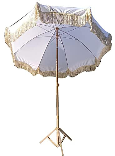 MANG Garden Patio Umbrella Tassel Beach Parasol UV Protection Outdoor Sun Shade Umbrella White Courtyard Decorative Umbrellas Without Base With Tilting System