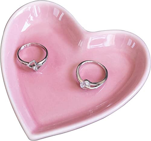 AixyZzz Ceramic Ring Dish Holder for Women Girls Heart Shaped Jewelry Tray, Pink Decorative Trinket Plate for Jewelry Organizer, Mrs Ring Dish for Engagement Wedding Birthday Christmas Gifts