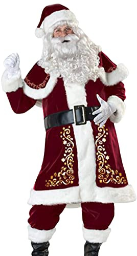 GEMVIE 10-teiliges Weihnachtsmann Kostüm Erwachsene Herren Nikolauskostüm Set Santa Claus Cosplay Xmas Outfit