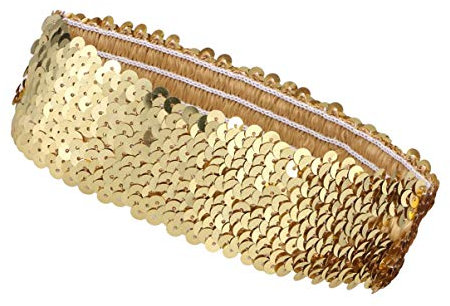 Uonlytech Golden Elastic Sequin Headband, Adjustable Non Slip Wide Headband Sparkly Sports Bling Hairband 1920s Glitter Headdress for Women Girls