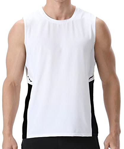 visionreast Tank Top Herren Ärmelloses Sport Tshirts Herren Funktionsshirt Atmungsaktive Muskelshirts Gym Tanktop Schnelltrocknendes Ärmelloses Fitness Shirt für Training,Laufen Weiß L