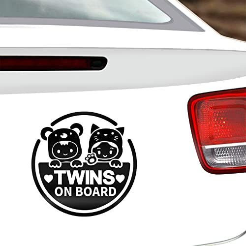 Vesvory 2 x Zwillinge an Bord Aufkleber für Autos, Baby an Bord, Fensteraufkleber, Vorsicht, Aufkleber für Fahrzeuge, Cartoon-Vinyl-Aufkleber für Auto, Stoßstange, Fenster, Aufkleber bei jedem Wetter