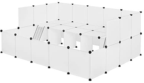 EUGAD Freigehege für Kaninchen & Meerschweinchen – Modular erweiterbar, 181x72x145 cm, Kunststoff, Weiß – Indoor Kleintiergehege
