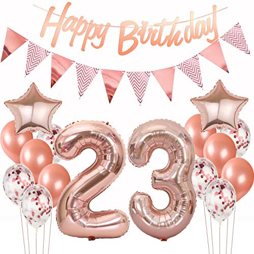 Deko 23. Geburtstag Rosegold - Luftballons, Girlande, Banner für Frauen - Dekoration Set