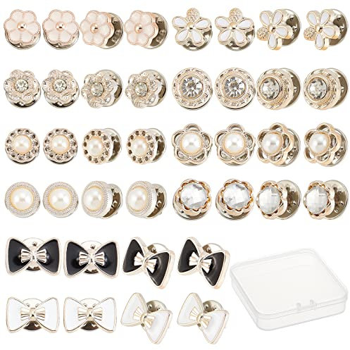 SUNNYCLUE 1Boîte 10Styles 40pièces Femmes Chemise Broche Boutons Émail Boutons Boutons Couvrir Bouton Broche pour Chemises Fleur Nœud Papillon en Forme de Épingles pour Chapeau
