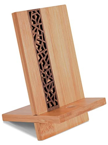 BARUHARI Mobiler Ständer im japanischen Stil, Handy-Halterung, Desktop-Organizer, Ladestation, kompatibel mit allen Smartphones, Tablets, natürliches Bambusholz, tragbar, verstellbarer Winkel