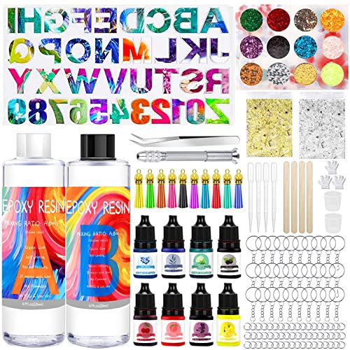 BEYAOBN Epoxidharz Set Anfänger 408 ml, Glasklar Resin harz Gießen Set Mit Epoxidharz Zubehör, Epoxidharz, Farbe, Glitzer DIY Schmuckherstellung für Halskette, Ohrringe, Schlüsselbund