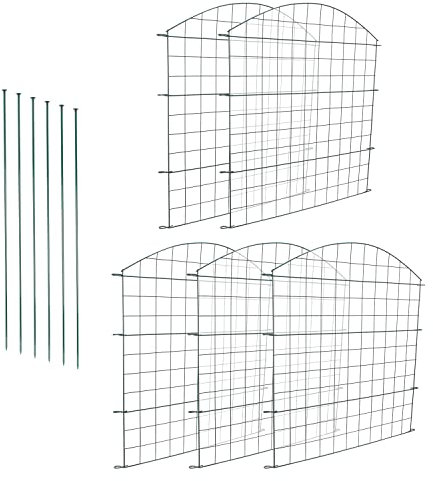 Yakimz 10 Stück Teichzaun Gartenzaun Komplettset, Gartenzaun Welpenauslauf Freigehege Begrenzung Zaun Metallzaun Zaunelemente Metallgitter, Länge 7,5 m (Oberbogen)