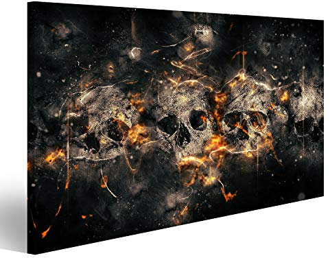 islandburner Bild auf Leinwand Totenkopf Skull Schädel vor Feuer Hintergrund Wandbild Poster Kunstdruck Bilder 80x40cm