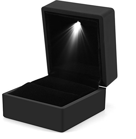 Ringbox mit LED Licht, Schmuckvitrine Zur Aufbewahrung von Ringen, Verlobungsringbox für Hochzeitsantrag, Valentinstag, Geburtstags Charm Geschenkbox Led Licht Schmuck Verlobung (Rot) (Schwarz)