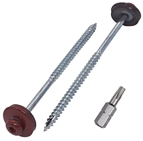 SKIR'CO (70 piezas) Tornillos para madera barnizados 5,0 x 80 mm con arandelas EPDM, tornillos para cubiertas (rojo óxido RAL 3009)