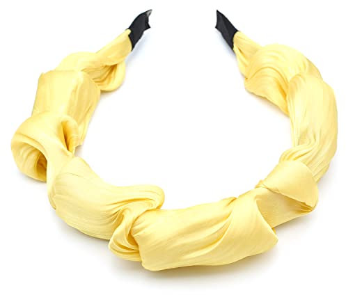 QinGoo Damen Haarreif aus Seide, Gelb, Falten-Design als Stirnband oder Haarband, 1 Stück