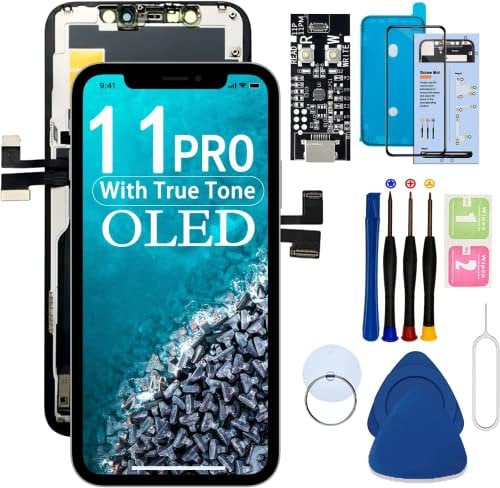 Für iPhone 11 Pro OLED-Bildschirm-Ersatz, 5.8 Zoll (A2160, A2217, A2215), mit True Tone Reparatur, Gesichts-ID, Displayschutz, Anleitung (evtl. nicht in deutscher Sprache)