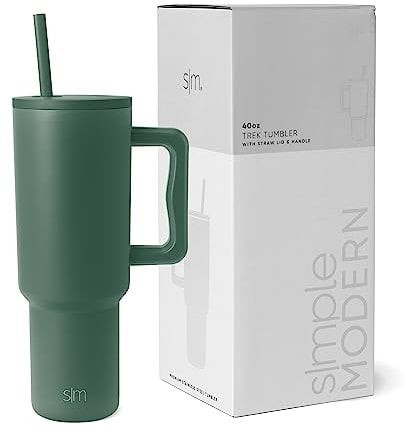 Simple Modern Thermobecher mit Strohhalm und Griff | Isolierter Edelstahl-Trinkbecher Eiskaffee-Reisebecher | Geschenke für Frauen und Männer | Trek | 1180ml | Forest