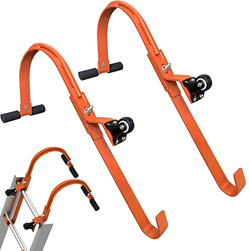 Longzhuo 2er-Pack Heavy Duty Leiter Dachhaken – 500 lbs Gewicht Leiter Dachhaken mit Rad Heavy Duty Stahlleiter Stabilisator, T-Bar mit Gummigriff, schnelle und einfache Einrichtung