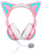 KUQIRMAOERJI Auriculares inalámbricos para orejas de gato (12 colores cambiantes), 8 modos de parpadeo, con micrófono HD y botón de silencio del micrófono, conector hembra de 3,5 mm, Gaming Pro (rosa)