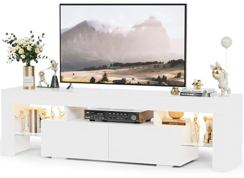 YESHOMY Para televisores de hasta 70 Pulgadas con estantes de Vidrio y cajón, Centro de Entretenimiento para Juegos con múltiples Modos RGB dinámicos, para Sala de Estar, Dormitorio, 60 Pulgadas,