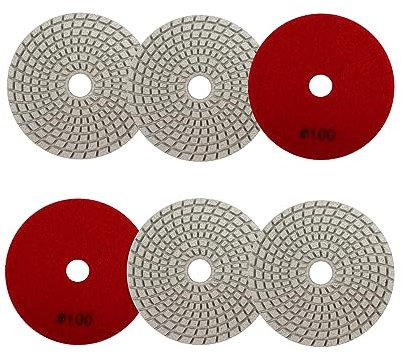 SANLEETEK Wet Diamond Polishing Pads 4/100mm - 6pcs Grit 100 Polish Pad Kit for Granite Marble Artificial Stone Quartz for Angle Grinder