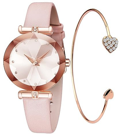 CIVO Damen Uhr Analog Quarz Wasserdicht: Minimalistisch Lederarmband Mode Kreative Rosa