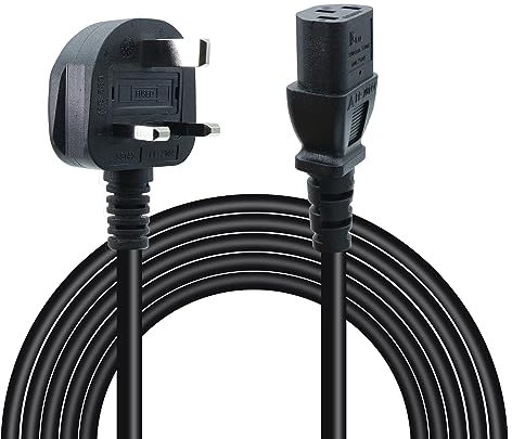 RIIEYOCA 90 Degree C13 Power Cable 13A Fused BS 1363 UK 3 Pin Plug to IEC C13 Mains Power Cable,for PC Computer,TV,Printer,Monitor,Projector(1.5M/4.9FT)