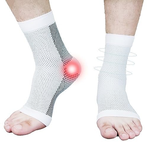 Kseyic Neuropathie Socken, Nano-Neuropathie-Socken, Kompressions socken, Knöchelbandage Socken Fußbandage bei Plantarfasziitis Arthritis Fersensporn Damen Herren (Weiß, L-XL)