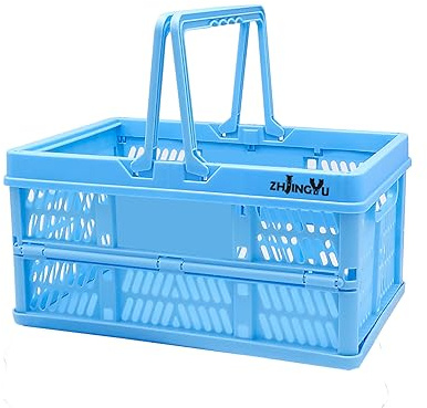 ZHJINGYU Klappbox 20L, Klappkiste mit Griff(38 * 25 * 20cm) Klappkorb, Einkaufskorb Plastik für Küche Schlafzimmer Badezimmer Büro (Blau)